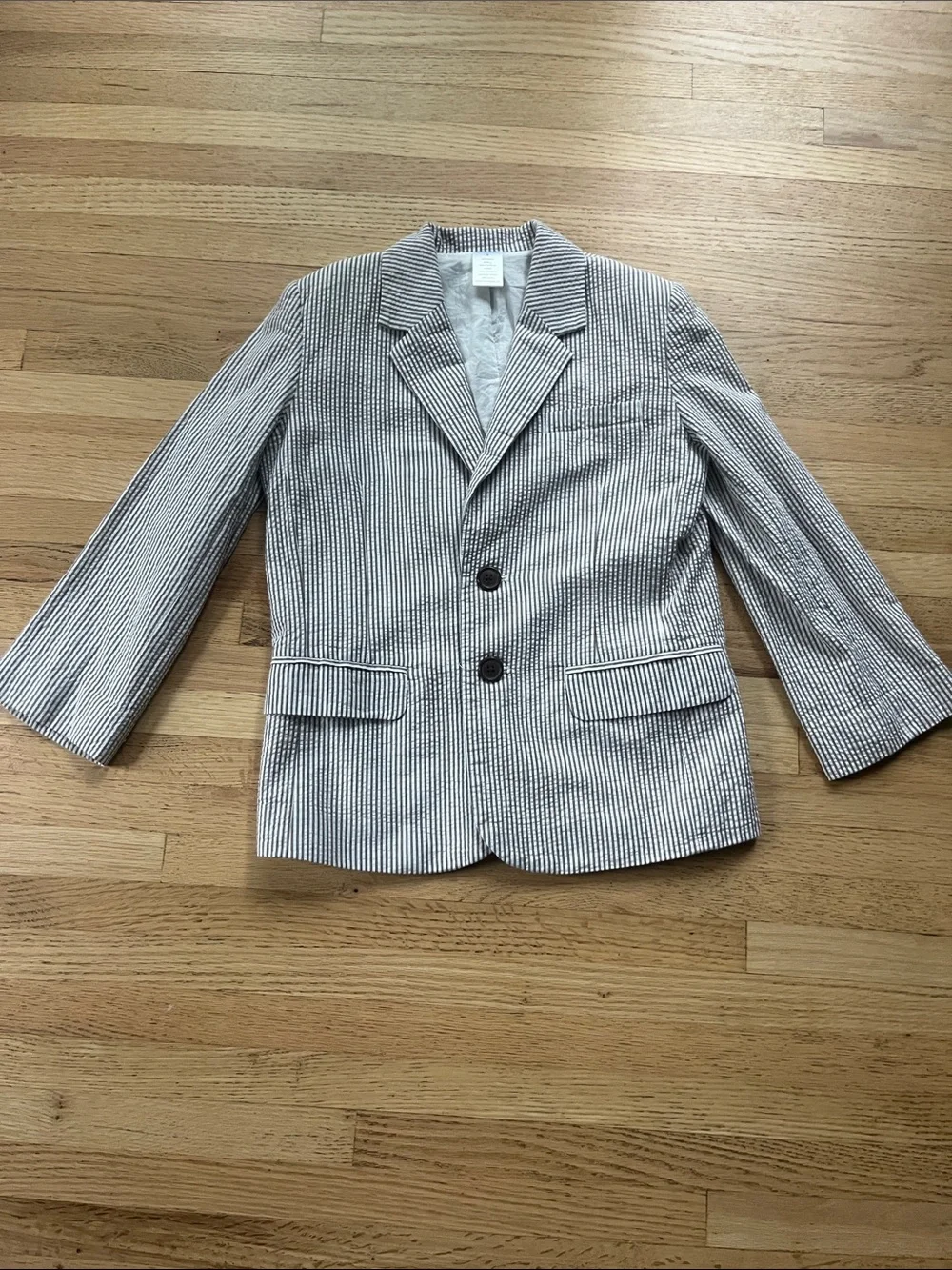 Gymboree Seersucker Blazer - Grey & White Stripes, S, 6/7
